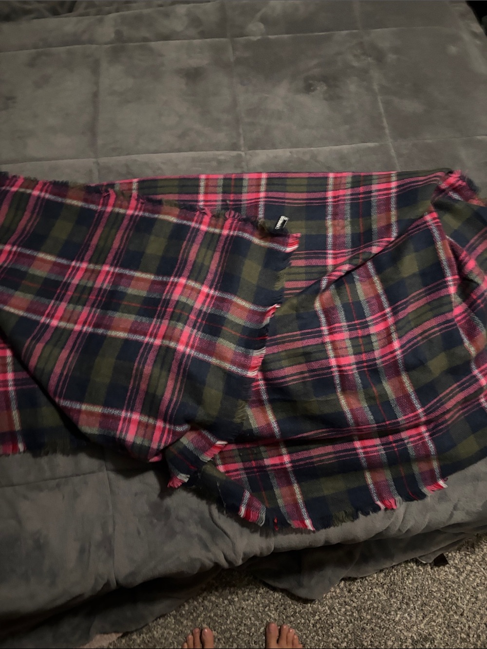 Express Plaid Scarf in Pink, Olive & Navy
